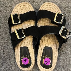 Haute Hippie Black Sandals with Gold Buckles NWT